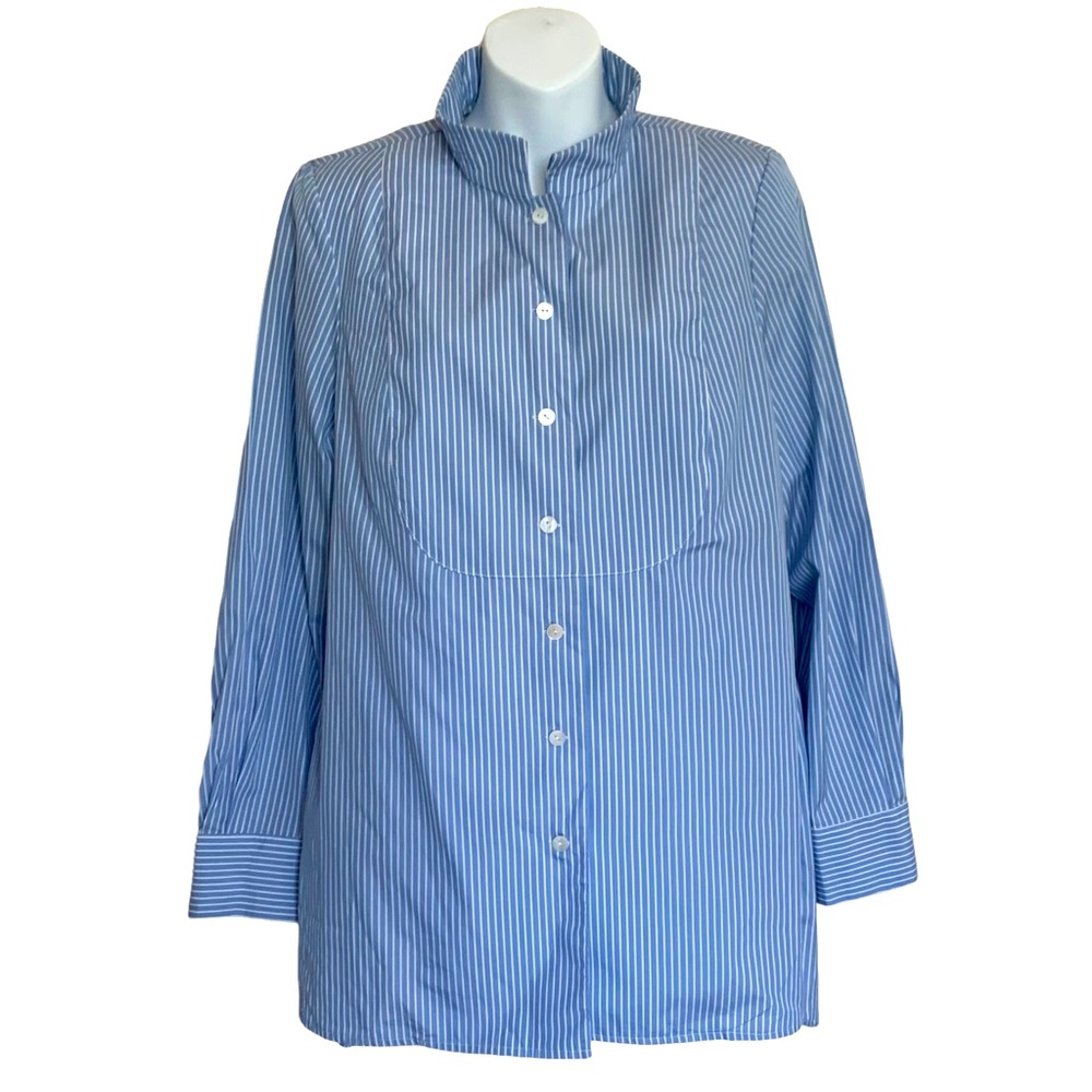 Blue Striped Cotton Tunic Top - Women's